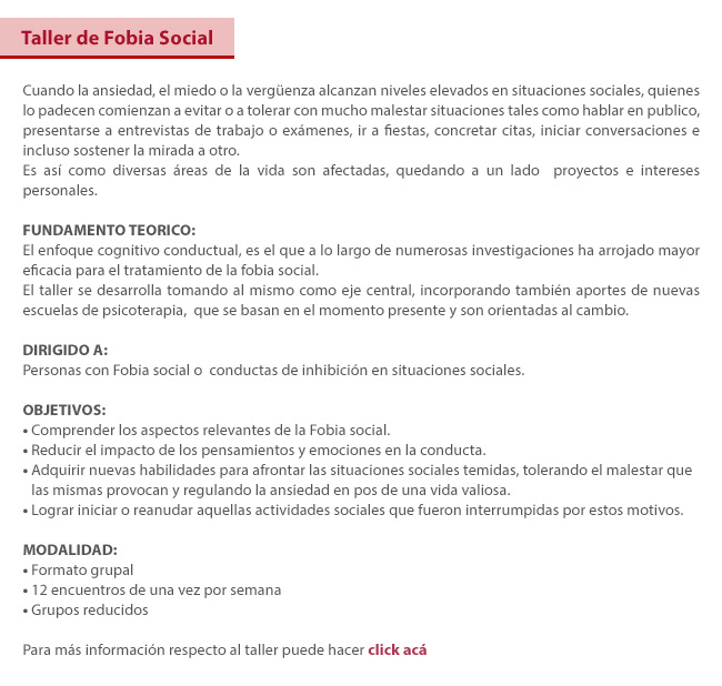 Cuando la ansiedad, el miedo o la vergüenza alcanzan niveles elevados en situaciones sociales, quienes lo padecen comienzan a evitar o a tolerar con mucho malestar situaciones tales como hablar en publico,  presentarse a entrevistas de trabajo o exámenes, ir a fiestas, concretar citas, iniciar conversaciones e incluso sostener la mirada a otro. 